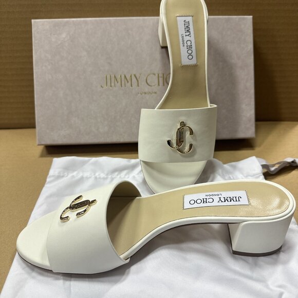 Jimmy Choo Leather Mule Slides Heeled - Picture 3 of 6